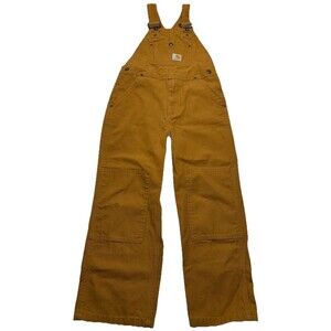 Youth Carhartt Double Knee Overalls Size 7 Brown Duck Canvas